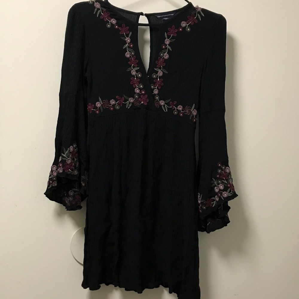 Beautifully Embroidered Black Bell Sleeved Dress! - Picture 7 of 10